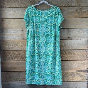 Talbots Plus Effortless Jersey Shift Dress Blue Green Medallion Size 1X New